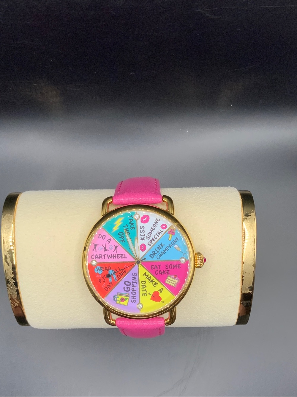 Betsey Johnson Pink Strap Multicolor Spinner Dial Watch
